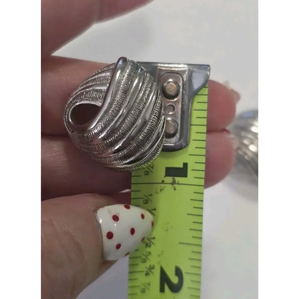 Vintage Crown Trifari Signed Earrings Textured Silver Tone Metal Swirl Clip On